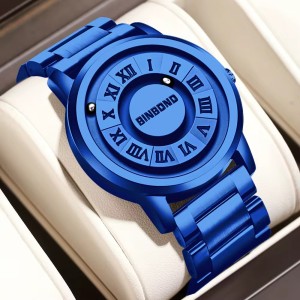 BINBOND Luxury Watch Men Creative Scrolling Pointer Magnetic Force(Blue)