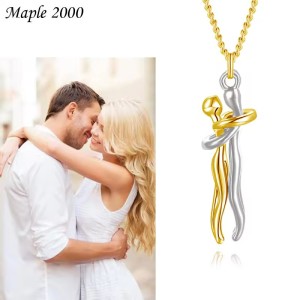 Cross Border Explosive Personality Couple Hug Necklace Chain(Gold)
