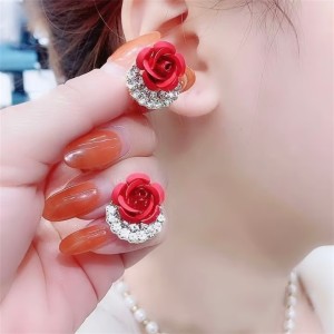 Rose Earrings Floral Blooming 3D Carved