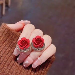 Rose Earrings Floral Blooming 3D Carved