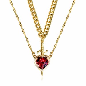 Red Crystal Love Dagger Necklace Set Sweet Valentine's Day Gift For Couples