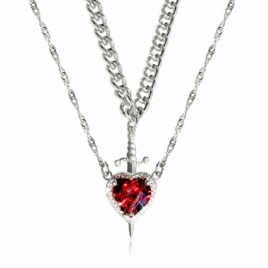 Red Crystal Love Dagger Necklace Set Sweet Valentine's Day Gift For Couples