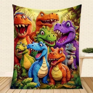 Cute Dinosaurs HD Digital Print Flannel Blanket