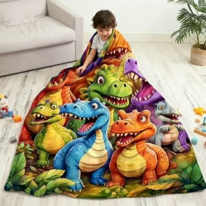 Cute Dinosaurs HD Digital Print Flannel Blanket