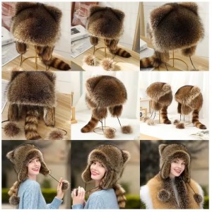 New Raccoon Tail Plush Ear Protection Hat