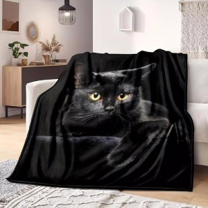 Black Cat Print Flannel Blanket