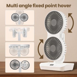 Rechargeable Double Head Auto Rotation  Desktop Fan