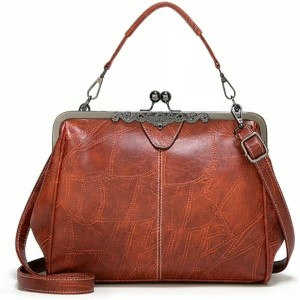 New Kattee Elegant Waterproof Women’s Leather Kiss-Lock Tote Handbag