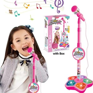 Kids Microphone Toy with Stand & 5 LED Lights,