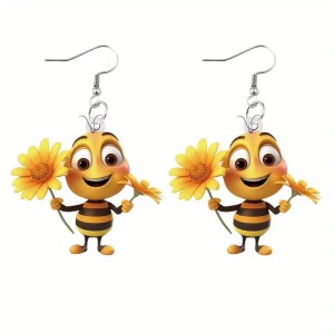 Cute Sunflower & Bee Acrylic Earrings