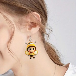 Cute Sunflower & Bee Acrylic Earrings