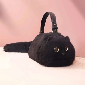 New Fashion Plush Animal Cat shoulder Bag Women 